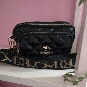 Kangol (Fumddaishu) Quilted Crossbody Bag in Black with Gold Hardware
